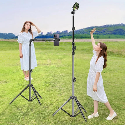 Horizontal Overhead Tripod Adjustable Cell Phone Tripod Stand for Filming Video Recording Live Stream Floor Telescopic Bracket