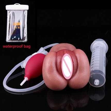 FAAK Soft Silicone Squirting Pocket Pussy Stroker Ejaculation Male Masturbator Realistic Vagina Clit  Anal Sex Toys For Men