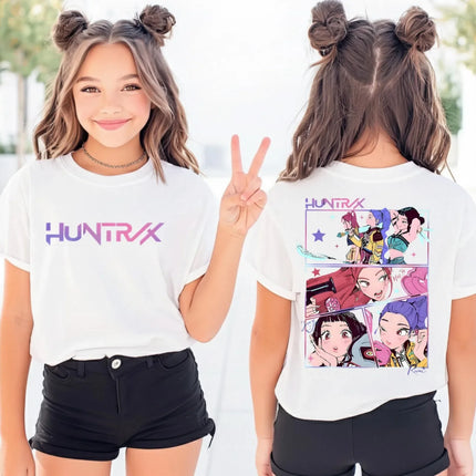 Huntrix Girls' Rumi Zoey Mira Graphic Print T-Shirt for Teens and Toddlers Spring/Summer Demon Hunter T-Shirt