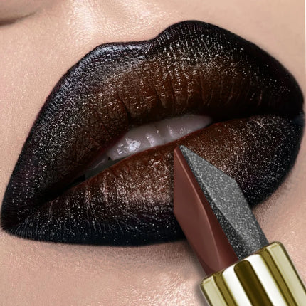1pc Two Tone Chocolate Color Lipstick Waterproof Glitter&Matte Lip Tint Red Sexy Lips Makeup High Pigmented Lip Liner Cosmetics
