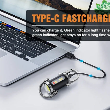 Mini Keychain Flashlight Rechargeable Pocket COB Working Light Outdoor Hook Emergency Warning Light for Camping Walking Hiking