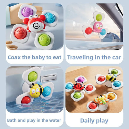 3PC Set Suction Cup Spinning Cartoon Animal Spinner Toys For Kids Window High Chair Tray Bath Table Travel for Children Gift
