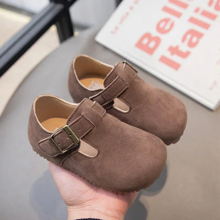 Boys Girls Flat Shoes Retro Non-slip Sweet Kids Moccasins Soft Sole 2024 New Fashion Children Leather Shoes Hook&loop Elegant