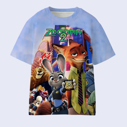 Kids Short Sleeve T-shirt with Zootopia 2  Pattern, Outerwear or Layering Top for Summer and Fall Seasons, Shirt for Boys Girls