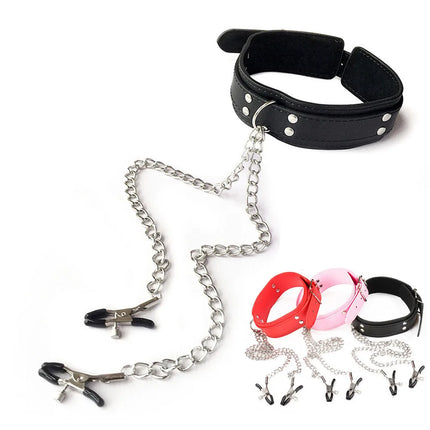 Cool Punk Choker Leather Neck Collar Nipple Clamp Breast Clip Chain Couples SM Sex Toys For Women 18 Adult Games Erotic Products