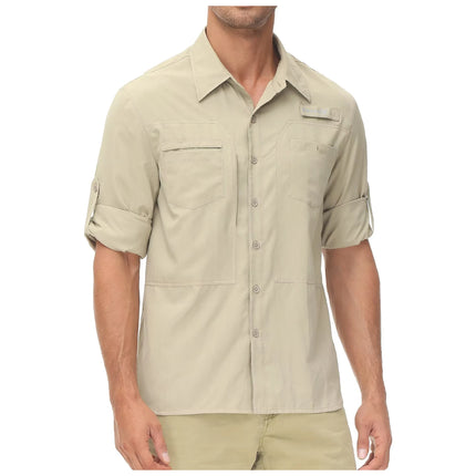 Summer Men's UPF 50+ Casual Long Sleeve Fishing Shirts, Lightweight Tactical Button Down Shirt with Breathable Back Mesh