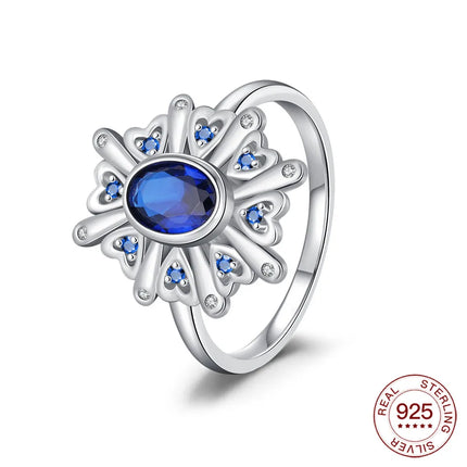 New Rings 925 Silver Ring Original Five-Petal Clover Blue Lotus Ring For Women Luxury Zircon Simple Finger Ring Jewelry Gifts