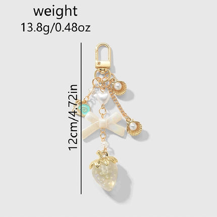 Y2K Bowknot Strawberry Keychain for Women Exquisite Sweet Flower Peach Bag Pendant Cute Romantic Accessorymobile Phone Chain