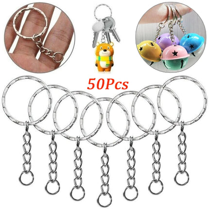 Silver Metal Blank Keyring Keychain with Ring Link Long Round Split Keychain Keyrings Chains Stainless Steel Key Rings Holder