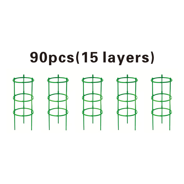 30/60/90pcs Adjustable 5/10/15 Tier Plastic Plant Support Rings - Stackable Green Plaid Design, Lightweight Durable & Easy to