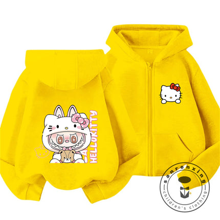 New Kids Zip Hooded Sweatshirt Hello Kitty Trendy Kawaii Design For Boys Girls Autumn Winter Wear 3-14 Age