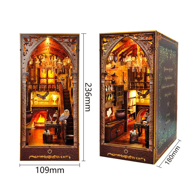 DIY Wooden Book Nook Magic Academy Dollhouses Miniature With Furniture Kit 3D Assemble Model Toy for Children Adult Gift Casa