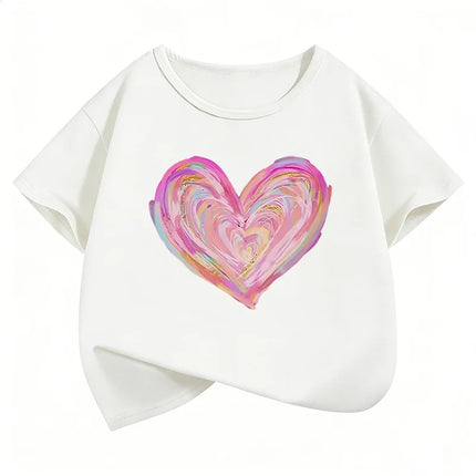 Artistic Love Heart Colorful Design Funny T-Shirts Printed Kids Children's T-shirt Boys Girls Summer Spring Casual Top Tee Shirt