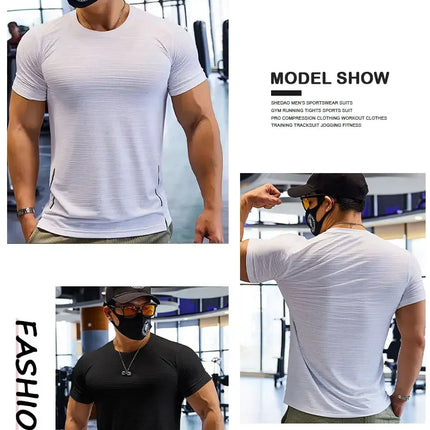 Muscle Training Compression T-shirt Man Running Dry Fit Tee Plain Color Plus Size Gym Men's T-shirts Sports Men Tops Sweatshirt