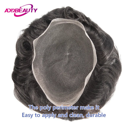 Antimicrobial Full Lace Men Toupee Indian Human Hair Topper Skinlike Full HDLace Invisible Capillary Prosthesis Natural Hair Wig