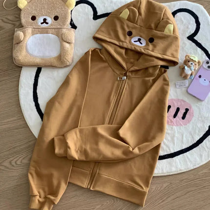 Anime Rilakkuma Hoodie Cute Coat Couple Style Long Sleeve Top Women Clothing Rilakkuma Series Coat Hoodies Zip Up Outerwears