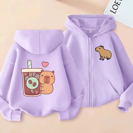 Funny Kids Capybara Zip Up Hoodie Children's Hoodie Zipper Children Capibara Sweatshirt Manga Clothes Kid Girl Boy Top Hoody