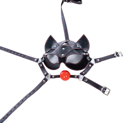 Sexy Allure Fox Eye Mask with Fetish BDSM Adult Harness Oral Flail Mouth Plug for Couple Slave Restraint Games Sex Gag Toy