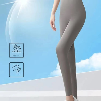 Thin Summer Women's Legging Outer Wear Silky Sunscreen Cool Feeling High Waist Yoga Pants Elastic Skinny Trousers