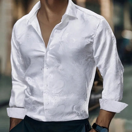 Men's Brand New Silk Top with Regular Slim Fit, Ordinary Lapel, 3D Printed with Artistic Patterns, Fashionable and Comfortable,
