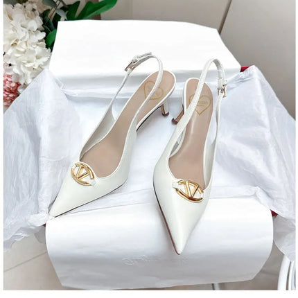 Women's pointed high-heeled sandals for women's summer 2025 new style pointed high-heeled shoes with metal buckle single shoes