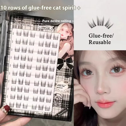 No Glue Self-Adhesive False Eyelashes - Dramatic Volume Natural Wispy Winged Fox Eye Manga Style Fluffy Cat Eye Lashes 7-12mm