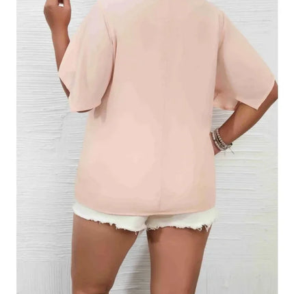 Plus Size 1XL-5XL Women's Solid Color  Short Sleeve Blouse V Neck Bell Sleeve Blouse Casual Pullovers Shirt Top