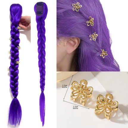 Rumi Purple Braids Cosplay Hair Extensions 26Inch Synthetic Braiding Hair Easy Clip in Ponytail for Cosplay Halloween Costume