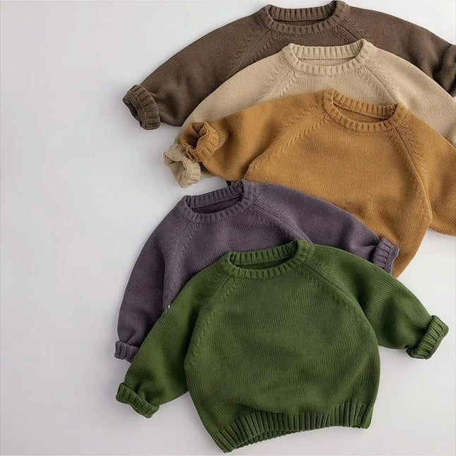 Spring 2026 Solid Kids Sweaters Vintage Pullover Knitwear for Boys And Girls Toddler Outwear 1-7 Years