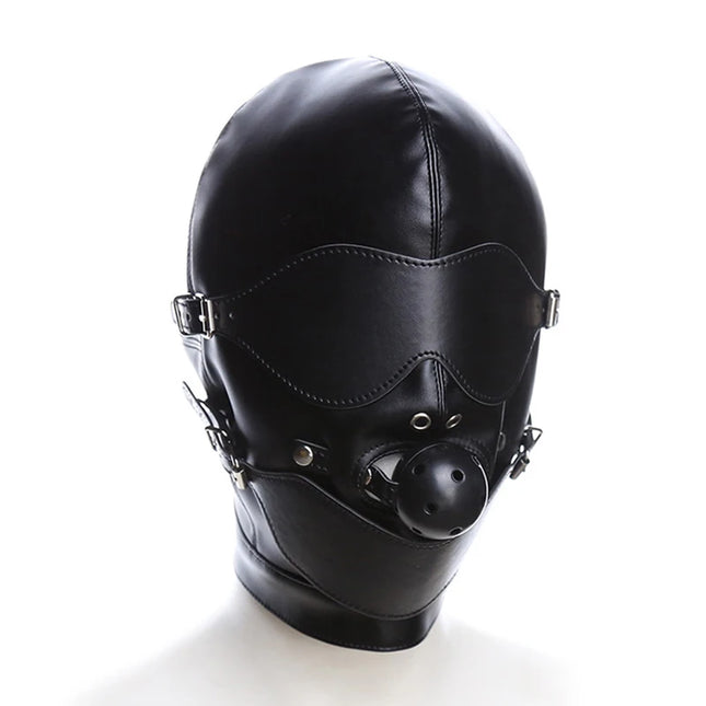 Bondage BDSM Sex Mask Fetish Hood With Gags Leather  Deprivation Hood Adult Slave Games Full Head Sex Toys for Women Men Gay