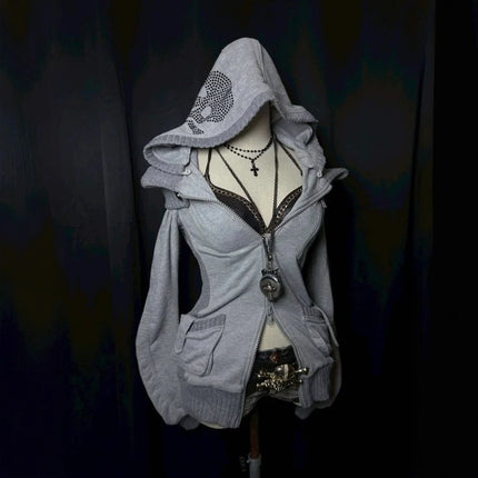 Street Chic Sexy Waist Zipper Hoodie Cardigan Solid Color Patchwork Fashionable High Street Womens Wear