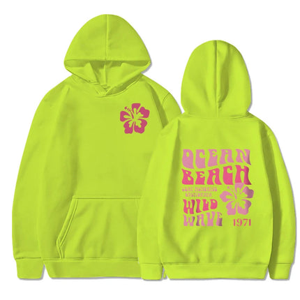 Ocean Beach Wild Wave Printed Y2K Hoodies Women Fashion Aesthetic Pink Floral Streetwear Autumn Long Sleeve Hip Hop Sweatshirt