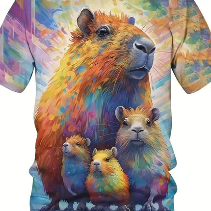 3D Print Funny Capybara Graphic T Shirt For Men Women Cute Animal Capybara T-Shirts Summer Casual Fashion Loose Kids Tees Tops
