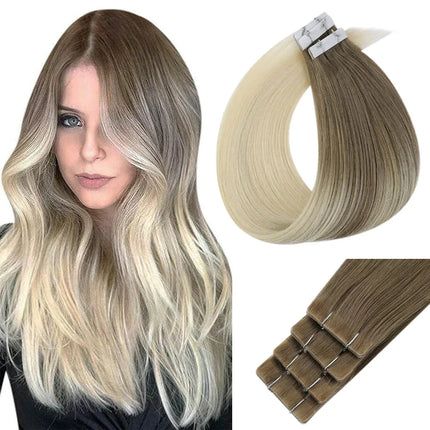 Full Shine Virgin Injection Tape in Human Hair Extensions Invisible Hand Tied Tape in Hair Extension Human Hair Natural Adhesive