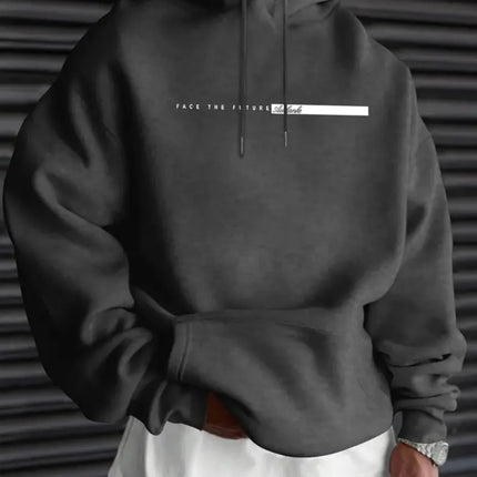 European and American men's autumn minimalist letter stripe print comfortable and soft hooded sweatshirt outdoor sports top