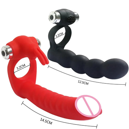 7 Speeds Penis Vibrating Ring Double Penetration Strong Dildo Anal Beads Butt Plug Rabbit Vibrator Clitoris Sex Toys for Couple