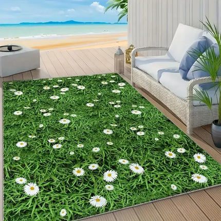 1pc Fresh Floral Daisy Flowers Print Area Rug Floor Carpet for Bedroom, Living Room, Kitchen Garden, Balcony, Sunroom Decor