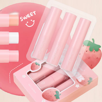 Dragon Ranee  3-Piece Set Thermochromic Moisturizing Lip Balm Hydrating Color-Changing Fruit Strawberry Colorless Pink Lipstick