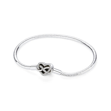 Original 925 Sterling Silver Bracelets Bangles Love Heart Clip Charms Beads Snake Chains For Women Rose Gold DIY Luxury Jewelry