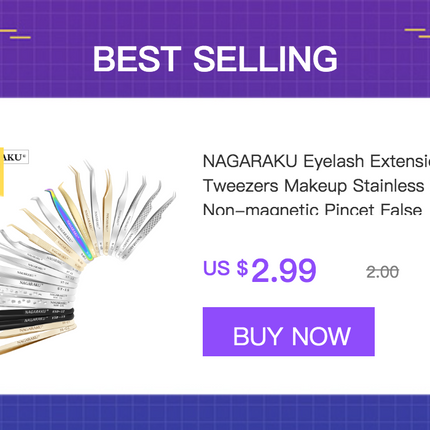 NAGARAKU Stainless Steel Straight Curved Nail Volume Eyelash Accurate Tweezers Nippers Pointed Clip Set Makeup Tools