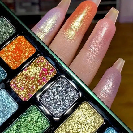 16-Color Sparkling Diamond Eyeshadow Palette-High Pigments,Metallic & Pearl Finishes,Versatile Face and Eye Makeup Kit, Matte