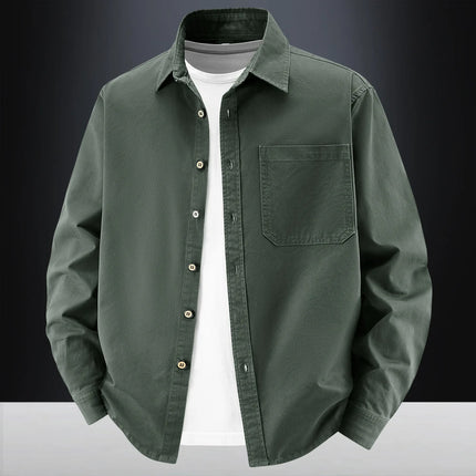 2026 New Style Solid Color Long-Sleeved Shirt Men's Spring-Autumn Pure Cotton Washed Workwear Jacket Retro Loose Shirt Jacket