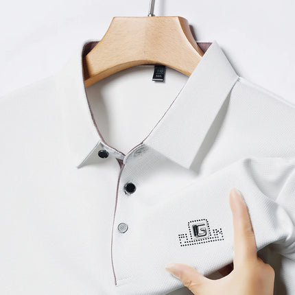 New Men's Business Casual Short Sleeved Shirt with Badge Solid Color Polo Shirt Fashionable Breathable Comfortable Versatile Top