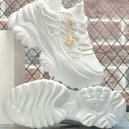 Women's four seasons fashion casual non-slip platform booster sports shoes women's high water platform pure white high heels