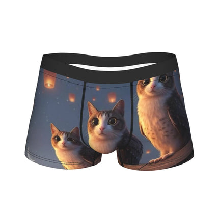 Meowl Cat Owl Cute Pet Stickers Underwear  Comfortable Panties Customs Boxer Brief For Males 3D Pouch Oversize Trunk