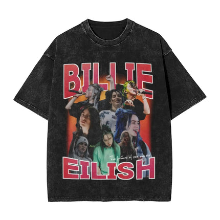 Billie Eilish Funny Poster Graphic Print T-shirt Men Women Fashion Vintage Washed Cotton O-neck Summer Tee Oversized Casual Top
