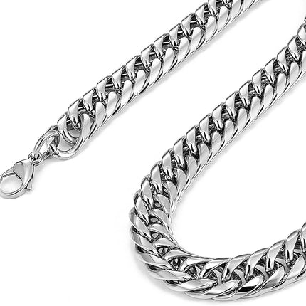 HNSP Stainless Steel LA Cuban Link Chain Silver Color Necklace For Men Jewelry 8/10/12/14MM Width Hip Hop Punk Accessories