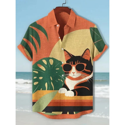 3D Printed Fun Cat Fish Hawaiian Shirt for Men Cute Animals Pattern Aloha Shirts Summer Short Sleeve Tops Street Casual Blouse