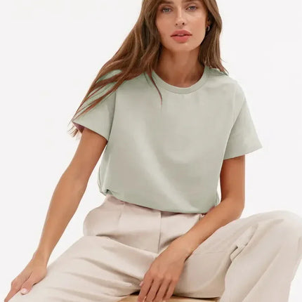 Bornladies Summer 100% Cotton Women's T-shirt Bottoming Basic Fashionable Solid Lady Short Sleeve Loose Tops Shirts 230g/㎡ Tops