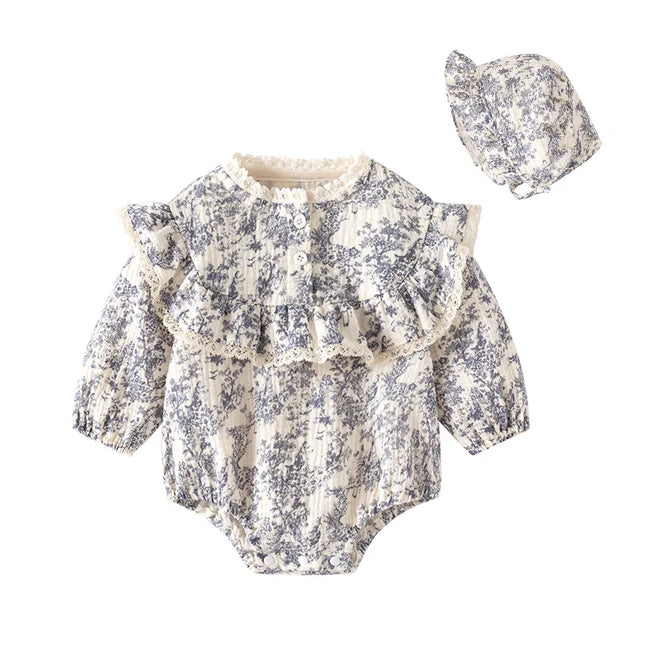 Chinese Style Ink Painting Newborn Baby Girl Bodysuits Cotton Girls Jumpsuits Infants Onesie Outfits Clothes